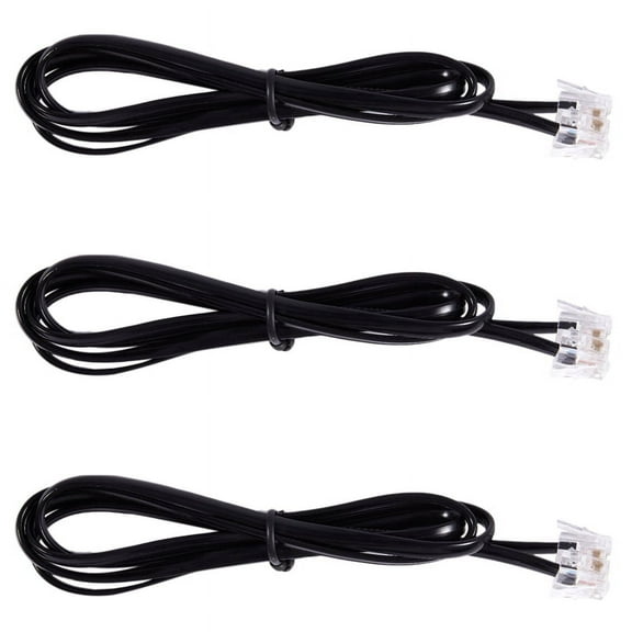 3X RJ11 6P4C Telephone Cable Cord ADSL Modem 1 Meters,3x telephone cable,black