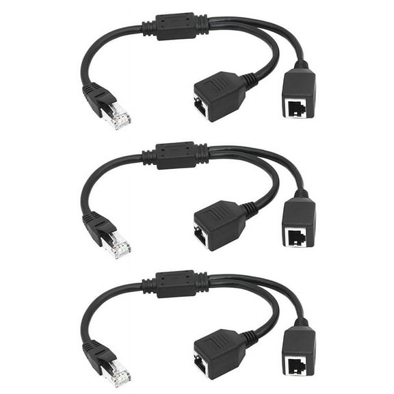 3X RJ45 1 Male to 2 Female Ethernet Splitter Cable for Super Cat5, Cat6, LAN Ethernet Network Extension Cable Adapter,3 * Ethernet Splitter Cable,black