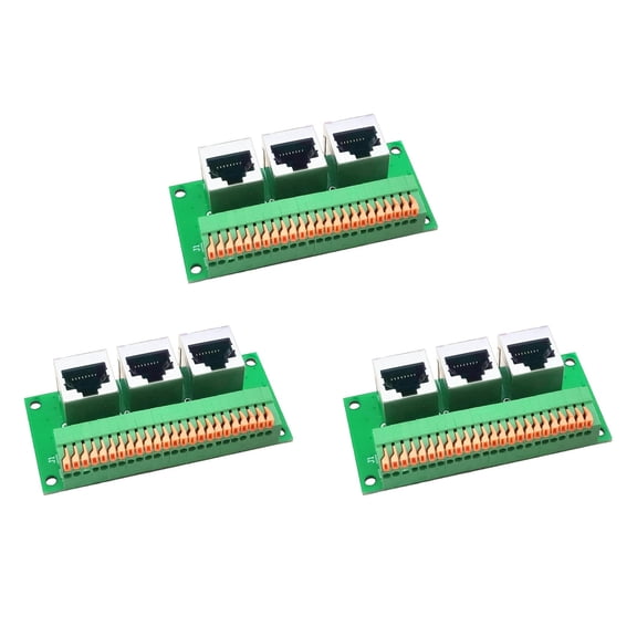 3X RJ45 Female Breakout Board,Solderless to 8Pin Quick Spring Terminal,Three Ways Connector