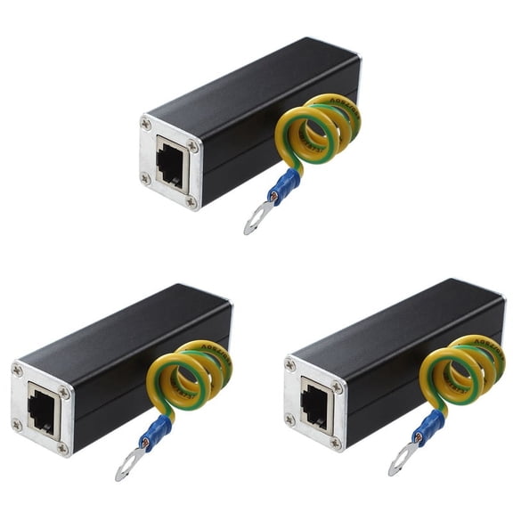 3X RJ45 Plug Ethernet Network Surge Protector Arrester 100MHz,3 x Surge Protector Arrester,Black & Silver Tone