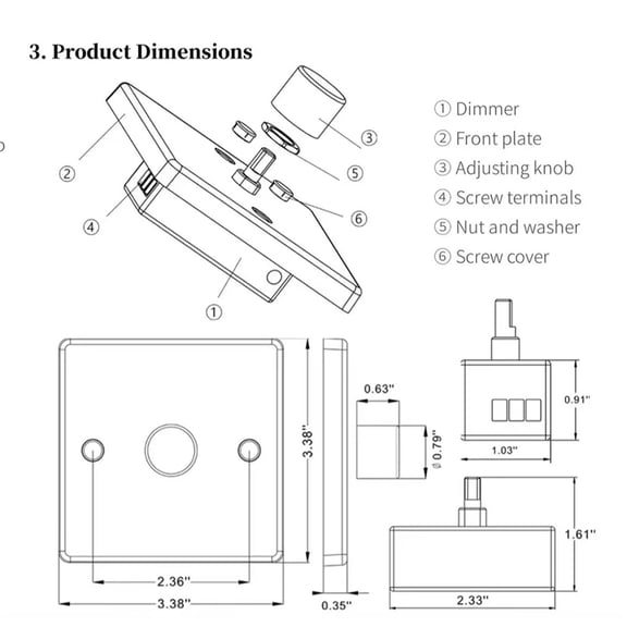 3X RV Light Dimmer Light Switch Control Panel 12-24V 5A Universal PWM Dimmer Low Voltage Dimmer,3 x Light Dimmer With mounting screws,Black