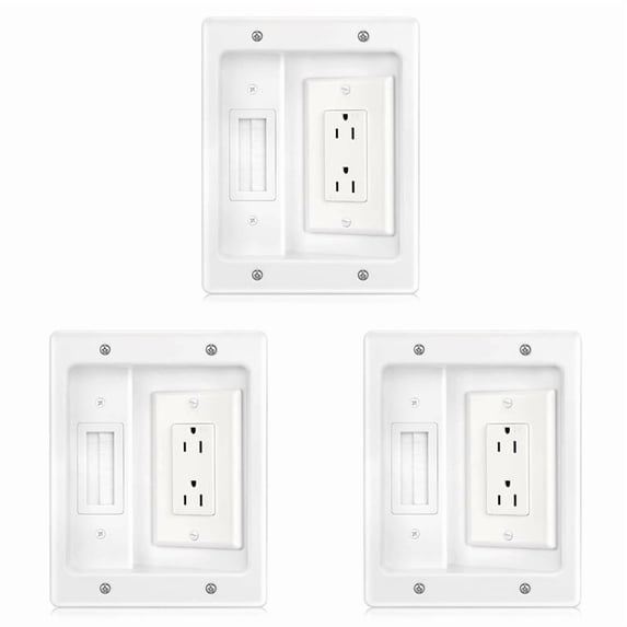 3X Recessed Outlet Box in Wall Cable Management Kit 15A 125V Hide TV Power Cables & Low Voltage Wires Behind the Wall,3 x recessed outlet box,White