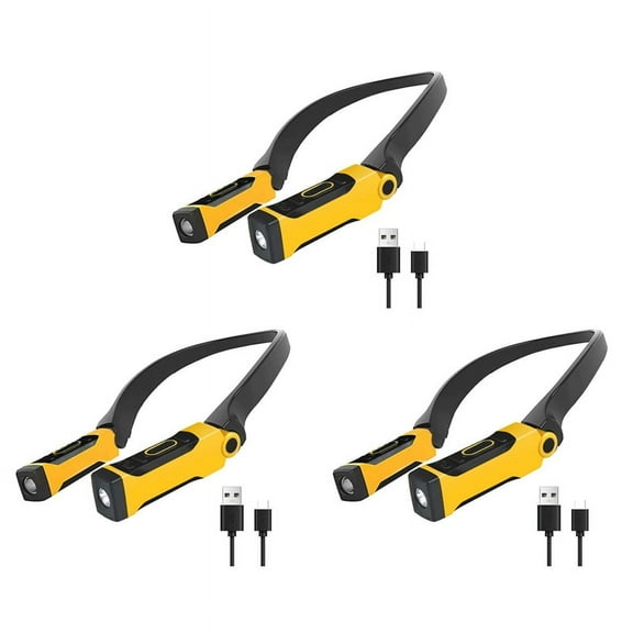 3X Rechargeable USB Reading Lamp Neck Book Light, 2 Brightness Levels, Bendable Arms for Reading, Camping, Repairing