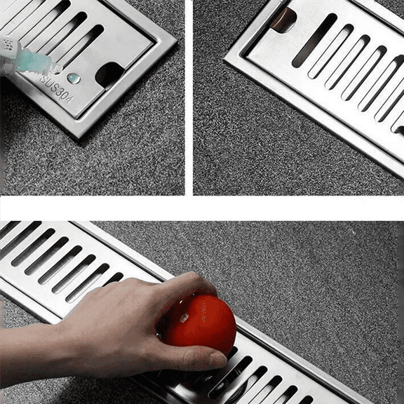 3X Rectangular Linear Shower Floor Drain Long Linear Drainage Channel Drain for Hotel Bathroom Kitchen Floor 20cm