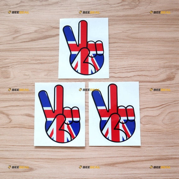 3X Reflective 4 Inches Peace Hand Sign UK Flag Union Jack Decal Vinyl Sticker Car Laptop Window