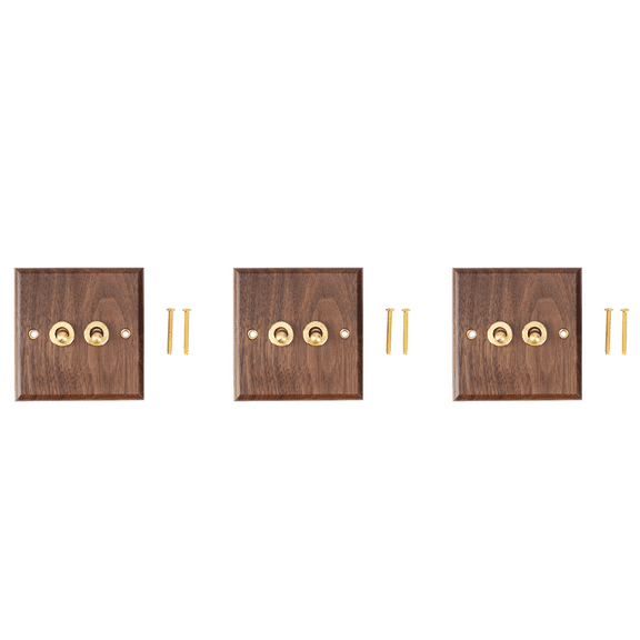 3X Retro American Industrial Style Light Switch Socket, Solid Wood Brass Toggle Switch Plate,Antique Home Stay Switch(2)