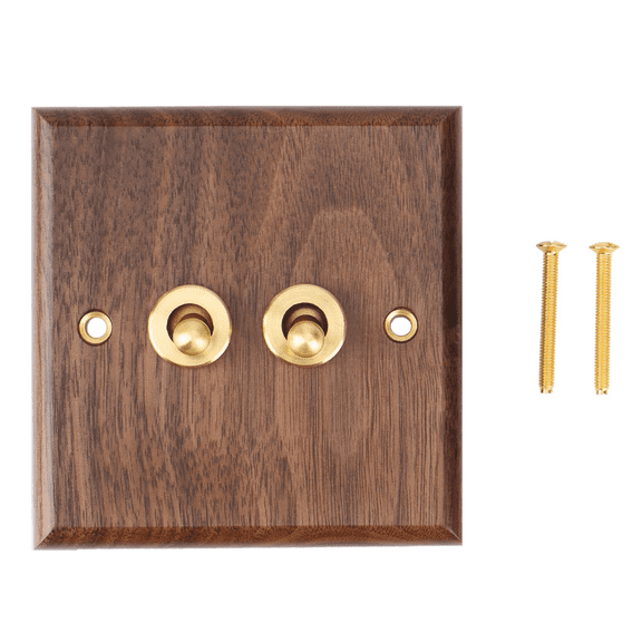 3X Retro American Industrial Style Light Switch Socket, Solid Wood Brass Toggle Switch Plate,Antique Home Stay Switch(2)