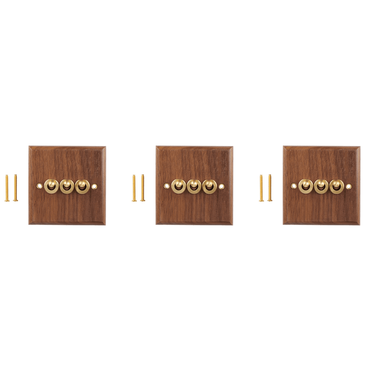 3X Retro American Industrial Style Light Switch Socket, Solid Wood Brass Toggle Switch Plate