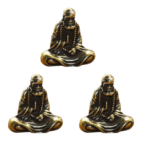 3X Retro Brass Buddha Mini Statue Bodhidharma Master Figurines Desk Decoration Handcrafts Gifts Miniatures