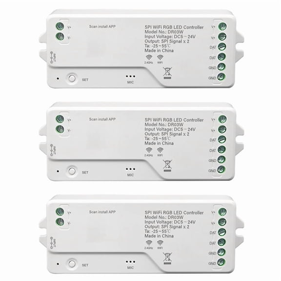 3X SPI WiFi RGB LED Controller DR03W Tuya Wifi LED Controller for WS2811 WS2812B WS2815 Addressable RGB LED Strip Work