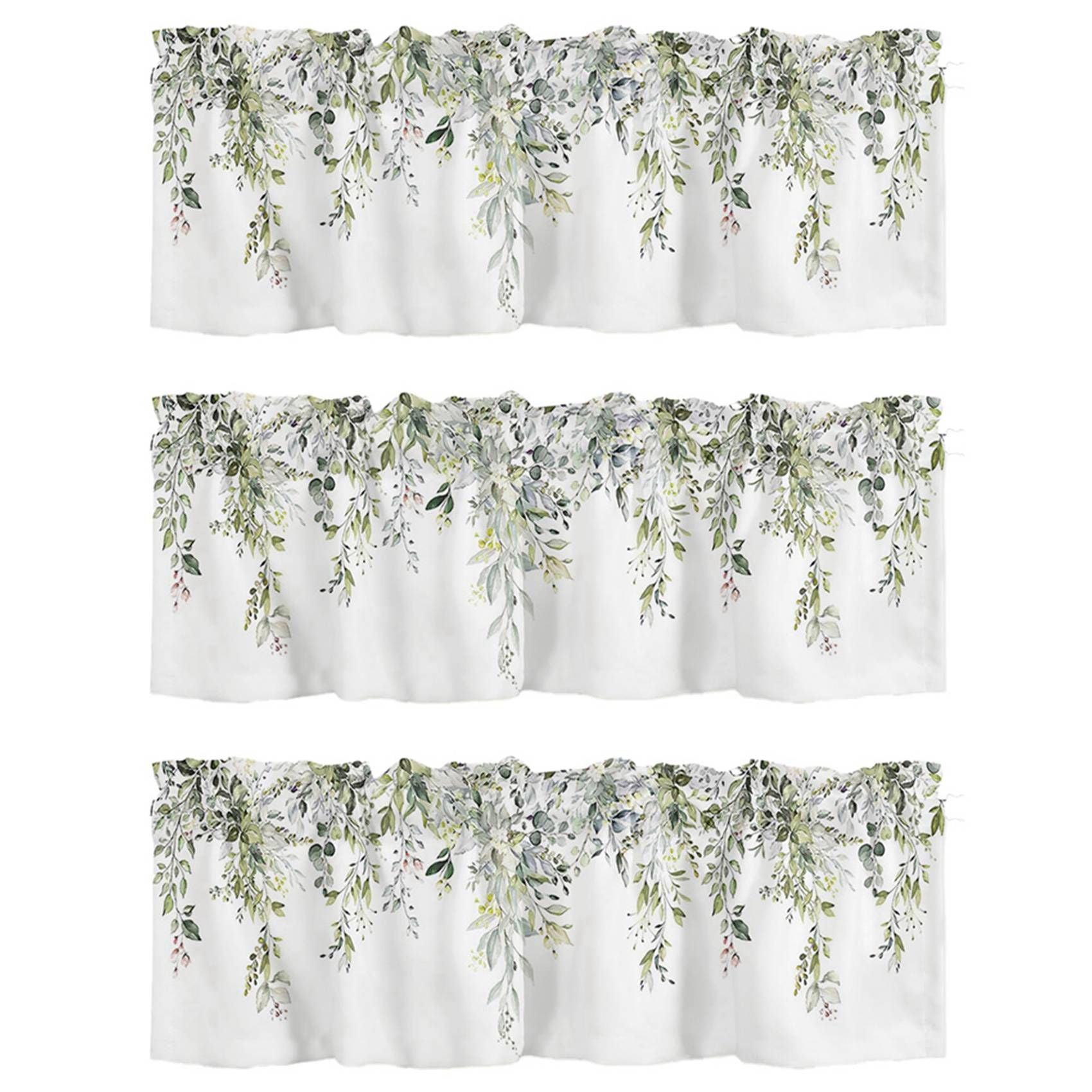 Sage Green Valance Curtain With Black & Gray Pattern - 54x18 Inch Rod Pocket Window Treatment For Kitchen, Bathroom, Farmhouse Decor