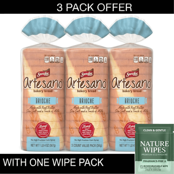 3X Sara Lee Artesano Brioche Bakery Bread, 20 oz & Wipe Pack