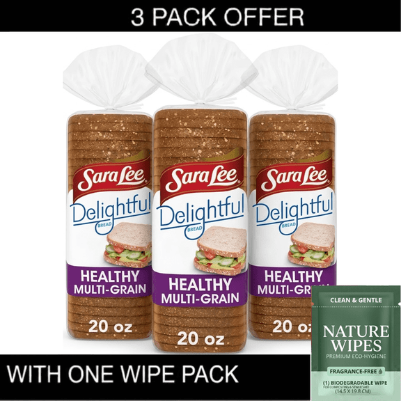 3X Sara Lee Delightful Multi-Grain Bread, 20 oz & Wipe Pack