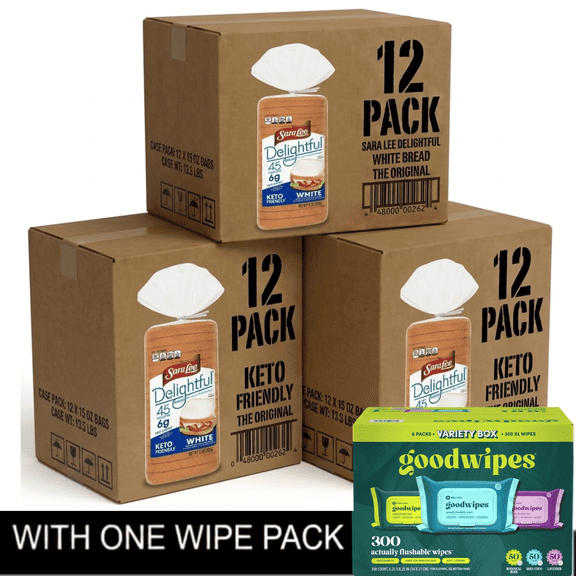 3 box Sara Lee Delightful White Bread, 15 oz with Wipe packs