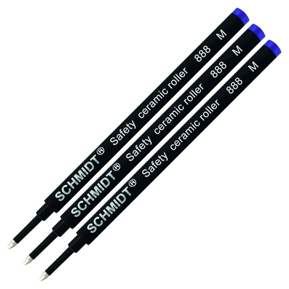 3X Schmidt 888 M Safety Ceramic Rollerball Refill Blue Ink Medium Tip