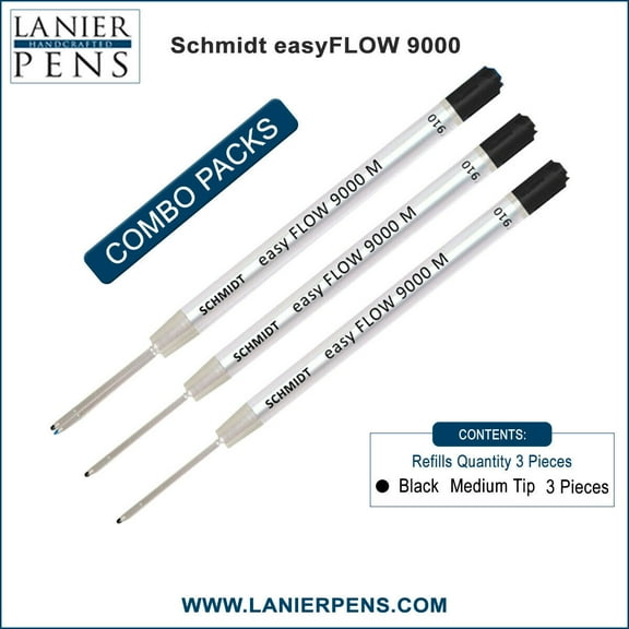 3X Schmidt 9000 M easyFLOW Parker Style Refill Black Ink Medium Tip