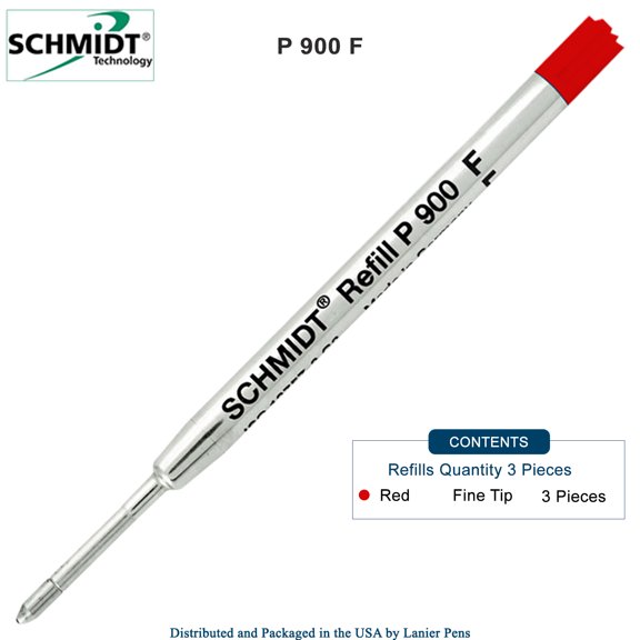 3X Schmidt P900 F Parker Style Ballpoint Refill Red Ink Fine Tip
