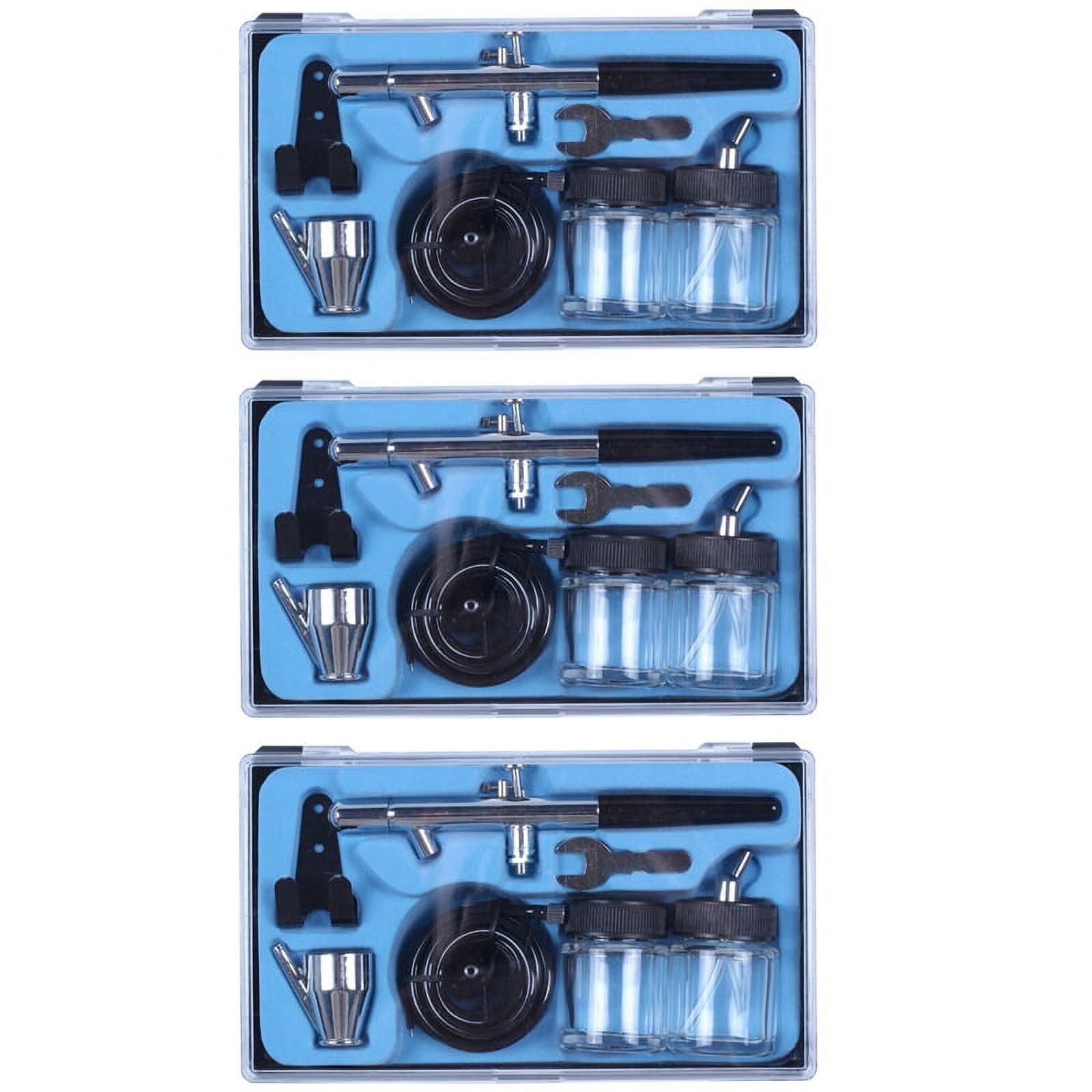 3X Siphon Feed Dual Action 0.35mm Airbrush Kit Spray Tool with A Complete Trachea with Double Glasses,Black & silver