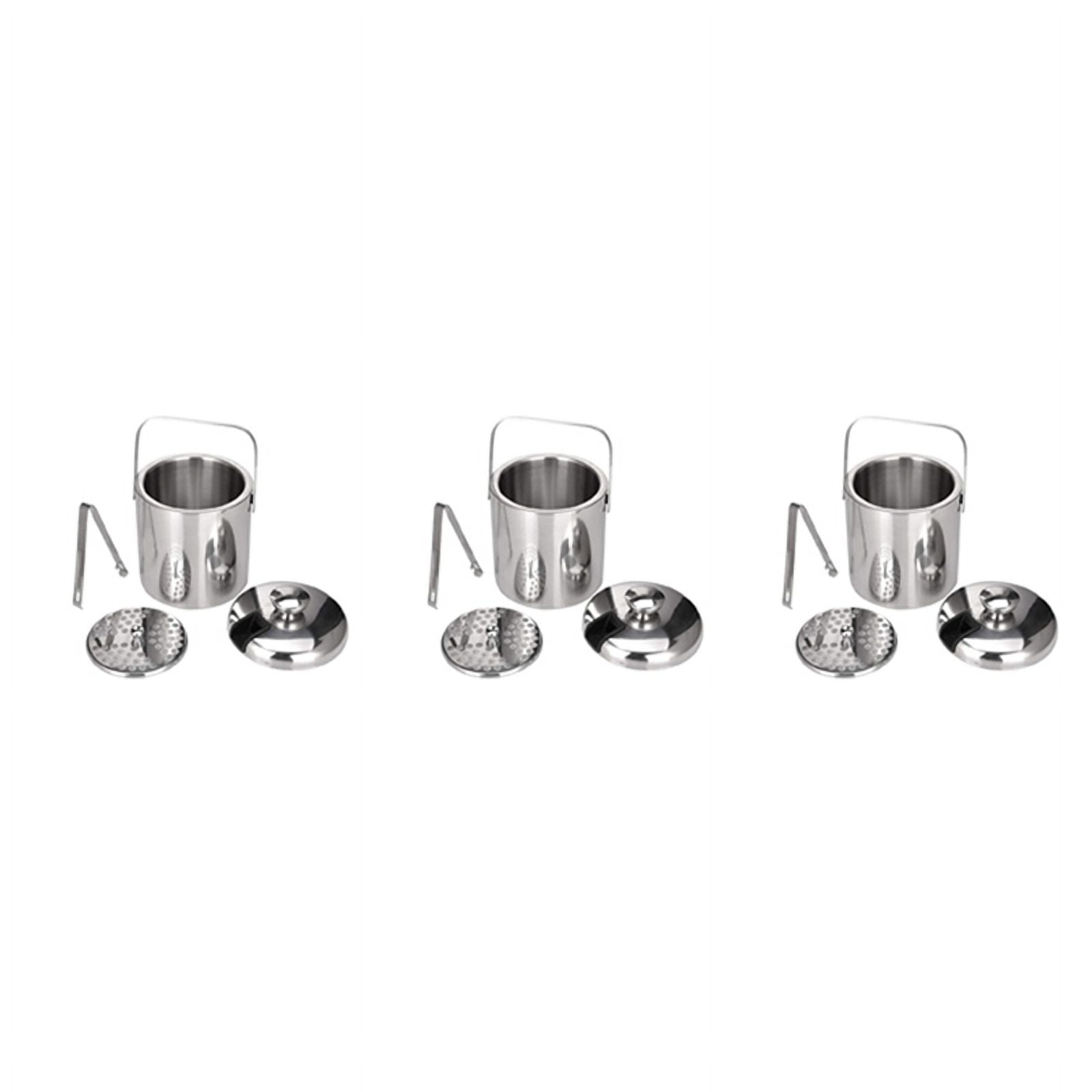 3X Stainless Steel Ice Square Container Double Walled 1.3L Ice Bucket Container with Tongs Lid