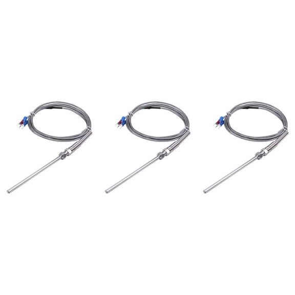 3X Steel Temperature Probe Pt100 RTD Sensor Cable 2M 98 mm 3 Wires -50 - 400 Celsius