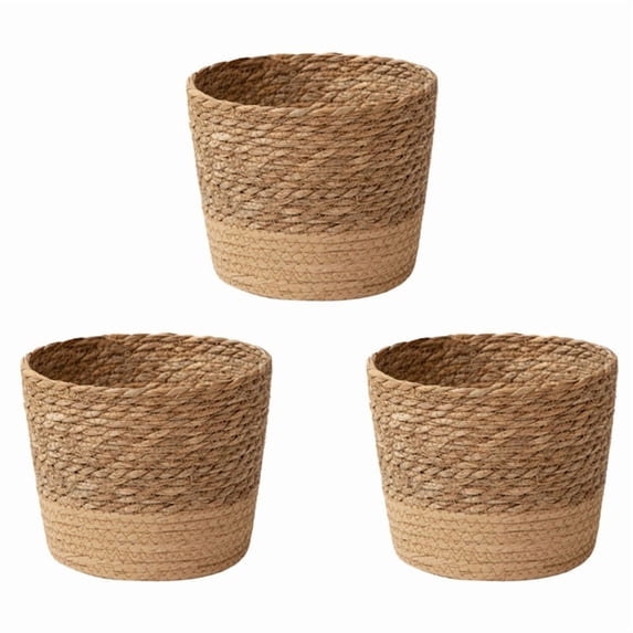 3X Straw Weaving Flower Plant Pot Wicker Basket Rattan Flowerpot Storage Basket Handmade Woven Planter Basket M