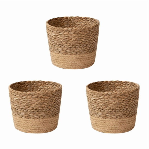 3X Straw Weaving Flower Plant Pot Wicker Basket Rattan Flowerpot Storage Basket Handmade Woven Planter Basket S
