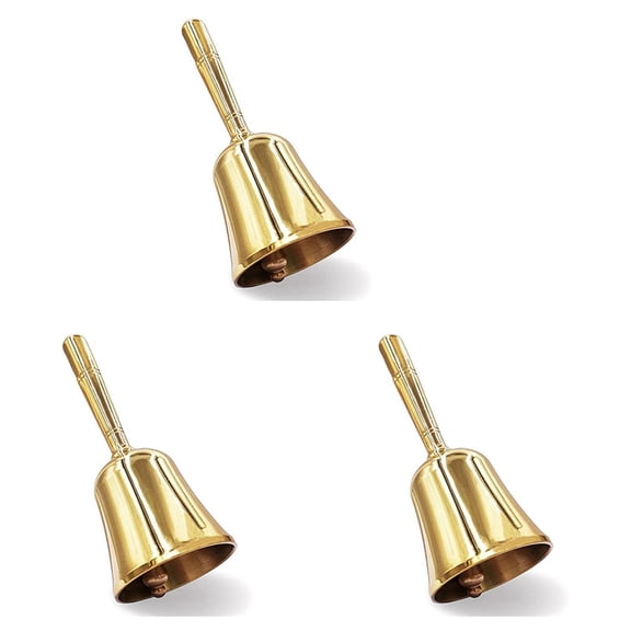 3X Super Loud Hand Barking Bell, Solid Brass Dinner Bell Service Bell Pet Training Bell Jingle Bell, Gold,3 x hand ring bell,Gold