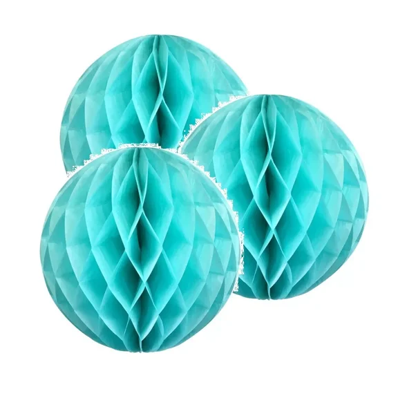 3X Teal 4 Inch Honeycomb Round Tissue Paper Lantern Balls Pom Poms Wedding Decor