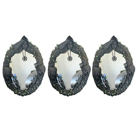 3X Triple Moon Goddess Wall Mirror Wall-Mounted Mirror with Five-Pointed Retro Hanging Mirror
