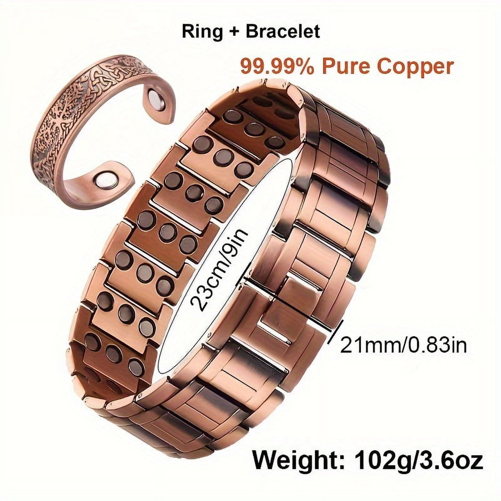 3X Triple Ultra Strength Copper Magnetic Bracelet for Men - 99.99% Pure Copper, Adjustable Sizing Tool, Joint Support, Valentine's Day Jewelry Gift,3X Version