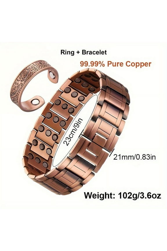 3X Triple Ultra Strength Copper Magnetic Bracelet for Men - 99.99% Pure Copper, Adjustable Sizing Tool, Joint Support, Valentine's Day Jewelry Gift,3X Version