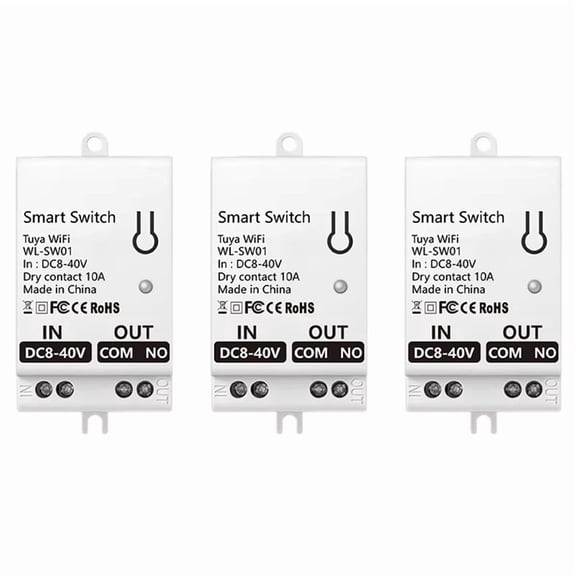 3X Tuya Smart WiFi Dry Contact Switch Module 10A Home Universal DIY Breaker Relay Work with Smart Life DC 8-40V,3 x Tuya Smart WiFi Dry Contact Switch Module,White