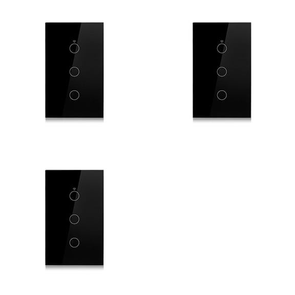 3X Tuya US Plug WiFi Smart Wall Switch 3 Gang No Neutral Wire Touch Sensor LED Light Switches Home Black