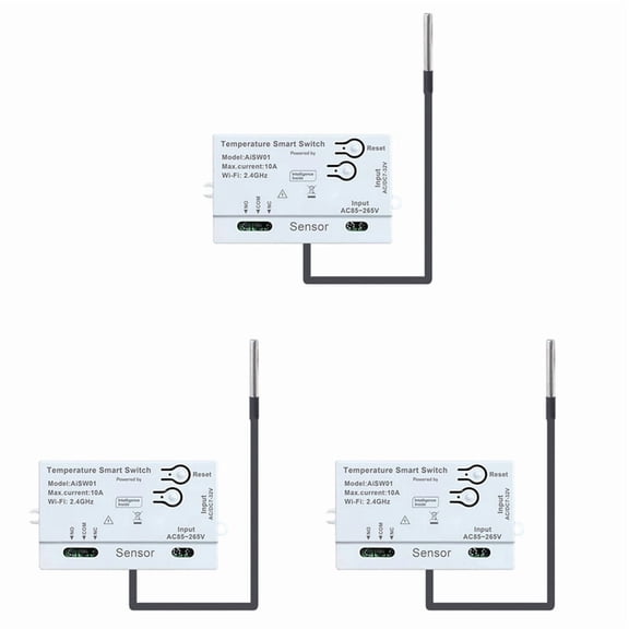 Tuya 3-Pack WiFi Temperature Switch Sensor with 1m Probe, 2.4G, 7-32V/85-265V Input