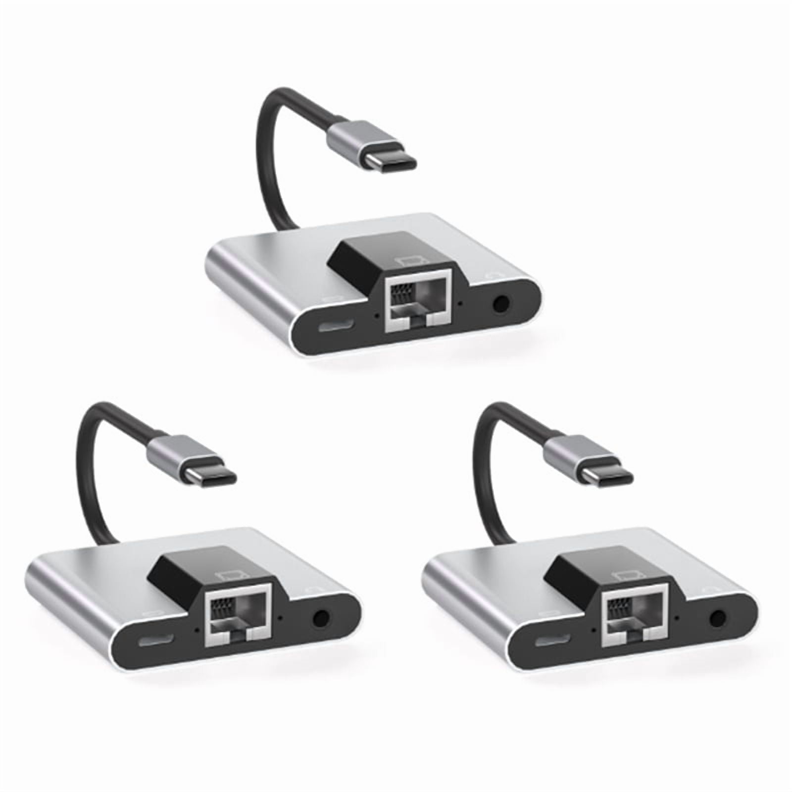 3X Type-C to Ethernet LAN Network Adapter Hub USB C to 3.5mm Audio PD Fast Charging Docking Station for Laptop Phone