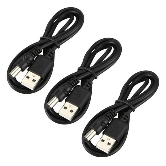 3X USB Cable 5.5mm / 2.1mm 5V DC Power Cable (Black, 75cm)