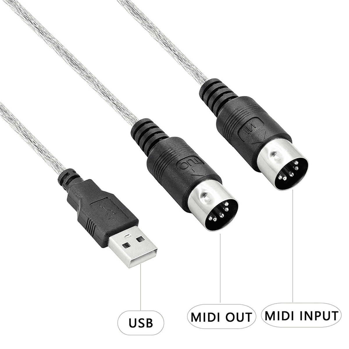 3X USB MIDI Cable Adapter, USB Type A Male to MIDI Din 5 Pin InOut
