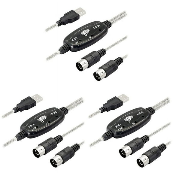 3X USB MIDI Cable Adapter, USB Type A Male to MIDI Din 5 Pin In-Out Cable Interface with LED Indicator for Keyboard