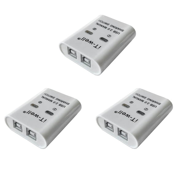 3X USB Printer Sharing Device, 2 in 1 Out Printer Sharing Device, 2-Port Manual Kvm Switching Splitter Hub White
