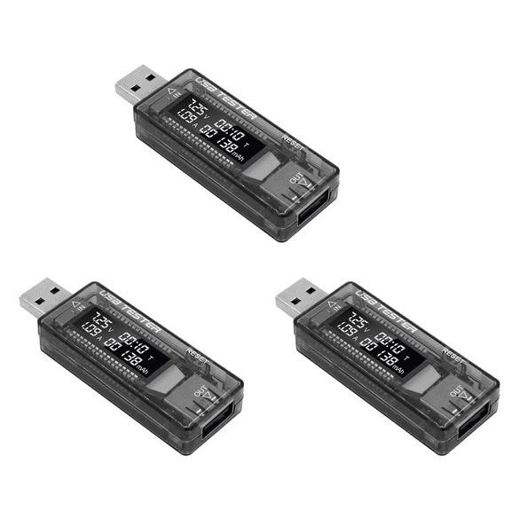 3X USB Tester Current Voltage Charger Capacity Tester Volt Meter Display USB Current Voltage Test Card Adapter,3 x USB Tester,Gray-Black