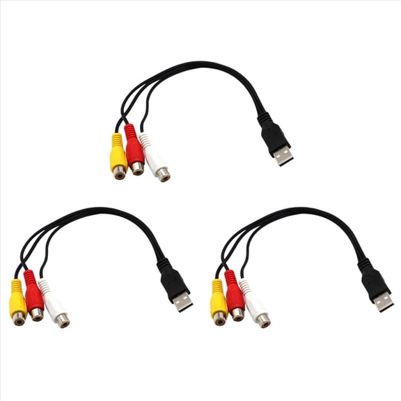 3X USB to 3RCA Cable USB Female to 3 Rgb Video AV Composite Adapter Converter Cable Cord Connector Lead,3 x Adapter Cable,Black