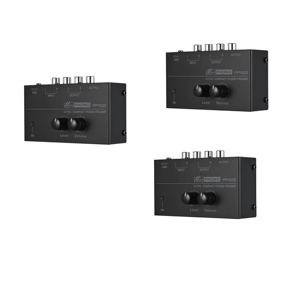 3X Ultra-Compact Phono Preamp PP500 with Treble Balance Volume Adjustment Pre-Amp Turntable Preamplificador US Plug,3 x Phono Preamp 3 Adapter,Black