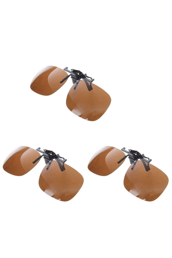 3X Unisex Dark Brown Rectangle Flip Up Clip on Polarized Sunglasses