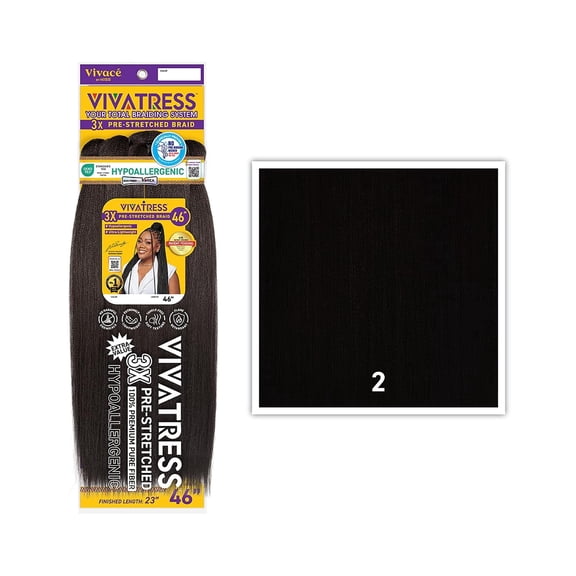 3X VIVATRESS Pre-Stretched Braiding Hair – Lightweight, Soft Yaki, Hypoallergenic Synthetic Fiber for Protective Styles (46", 2 - Dark Brown)