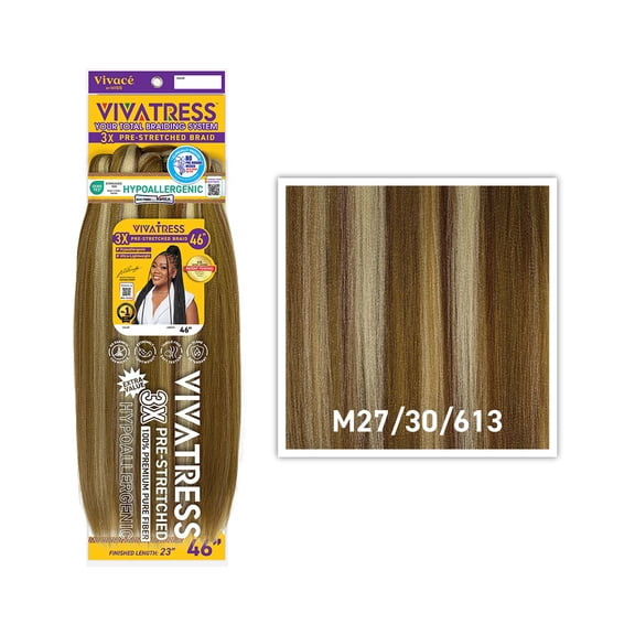 3X VIVATRESS Pre-Stretched Braiding Hair – Lightweight, Soft Yaki, Hypoallergenic Synthetic Fiber for Protective Styles (46", 27/30/613 Blend)