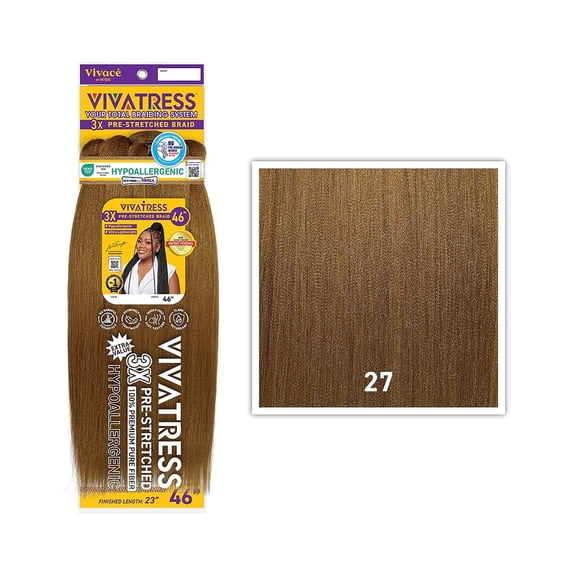 3X VIVATRESS Pre-Stretched Braiding Hair – Lightweight, Soft Yaki, Hypoallergenic Synthetic Fiber for Protective Styles (46", 27 - Honey Blonde)