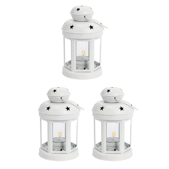 3X Vintage Metal Hanging Candle Lanterns ,Tealight Holder,Candlestick for Wedding,Home,Birthday Parties Gift -White,3 x Candlestick,White