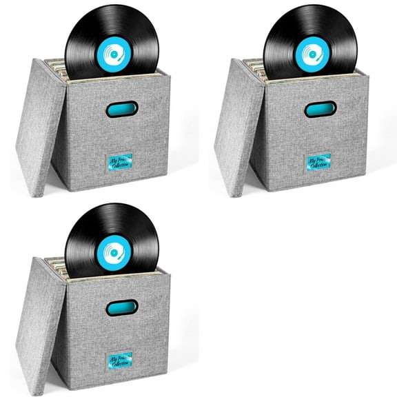 3X Vinyl Record Storage Box with Lid and Handles, LP Record Organizer, Stylish Home Decor, Protective Album Holder