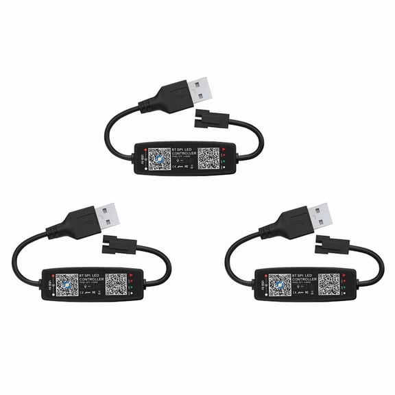 3X WS2812B LED Controller Bluetooth APP Control Music Controller for SK6812 WS2811 WS2812 LED Pixel Light Strip USB 5V,3 x LED Strip Light Controller,Black