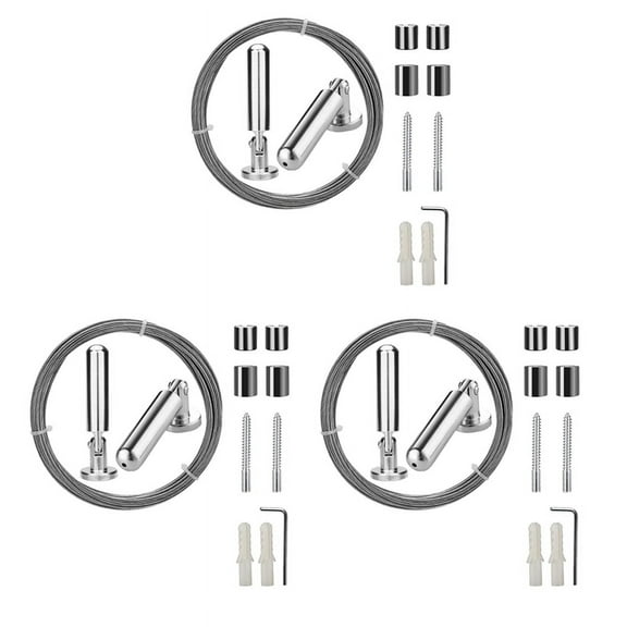 3X Wall Mount Curtain Wire Rod Set for Art Display - Photo Hanging Clothesline Window Tension (5 Meter)